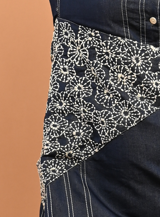 Embroidered Denim Dress