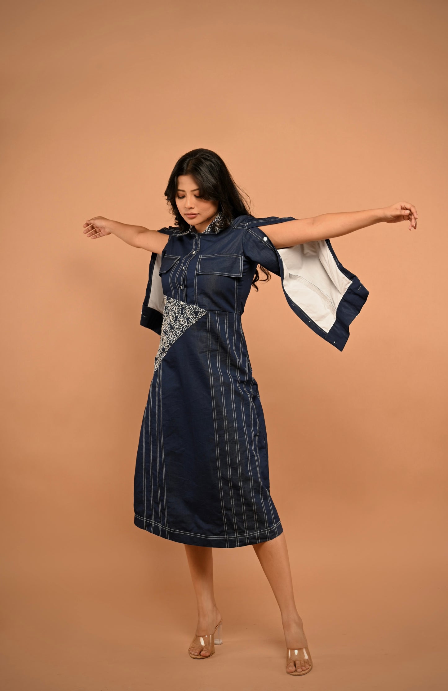 Embroidered Denim Dress