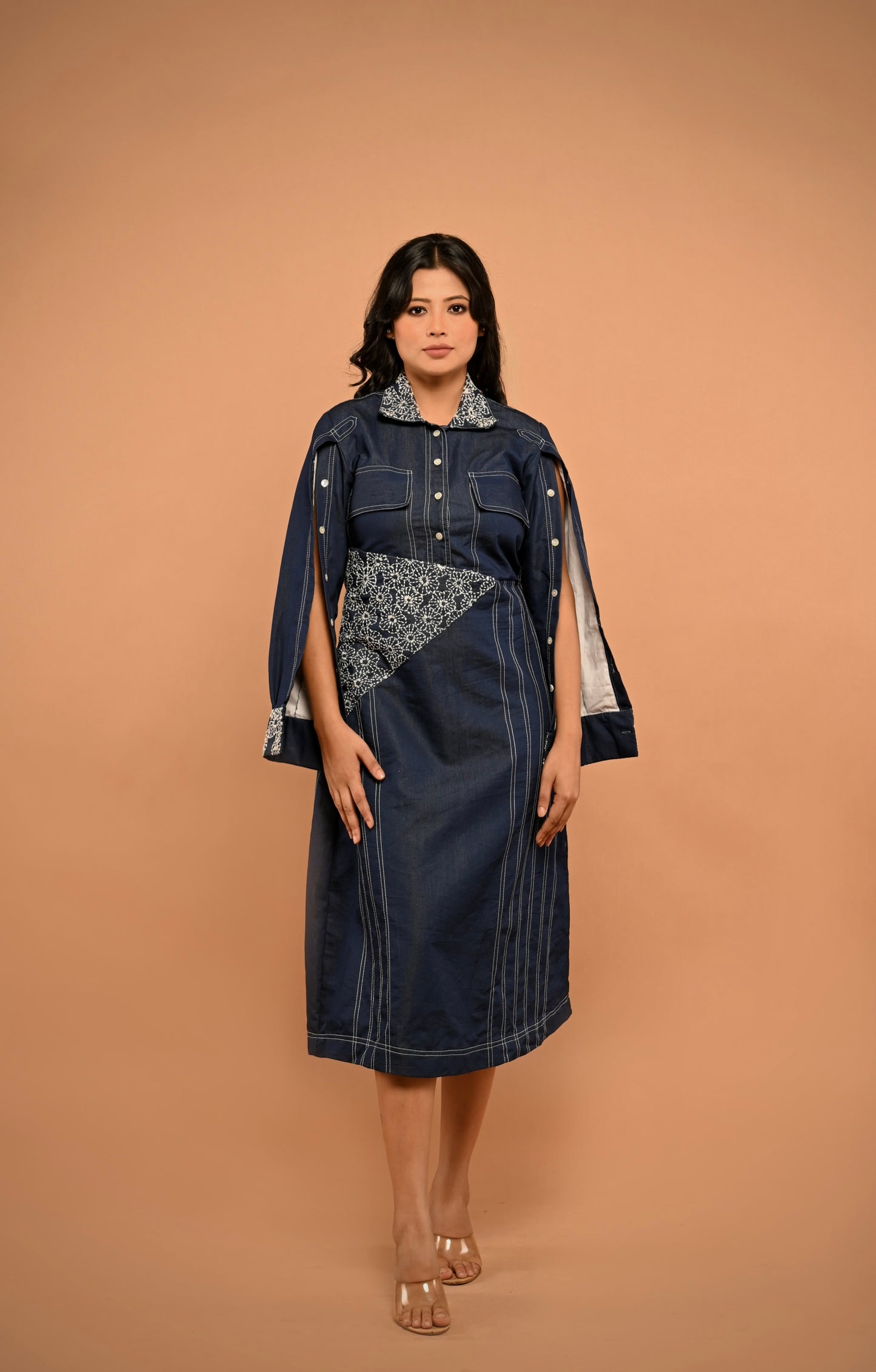 Embroidered Denim Dress