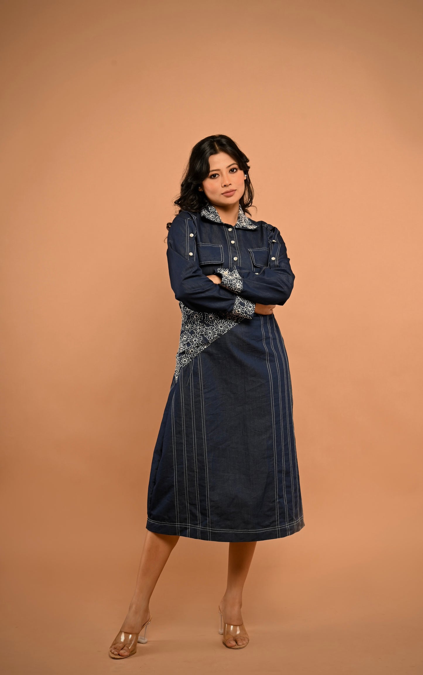 Embroidered Denim Dress