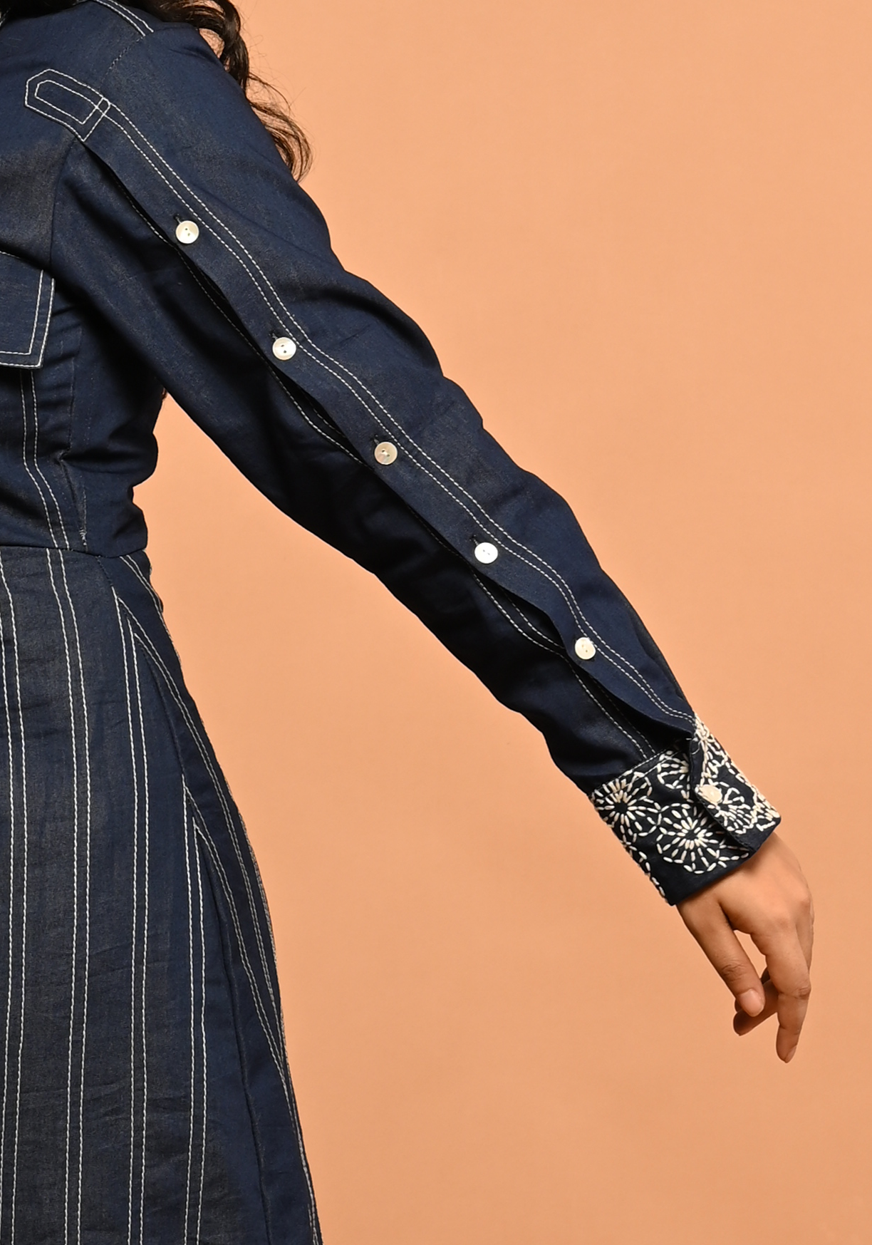 Embroidered Denim Dress