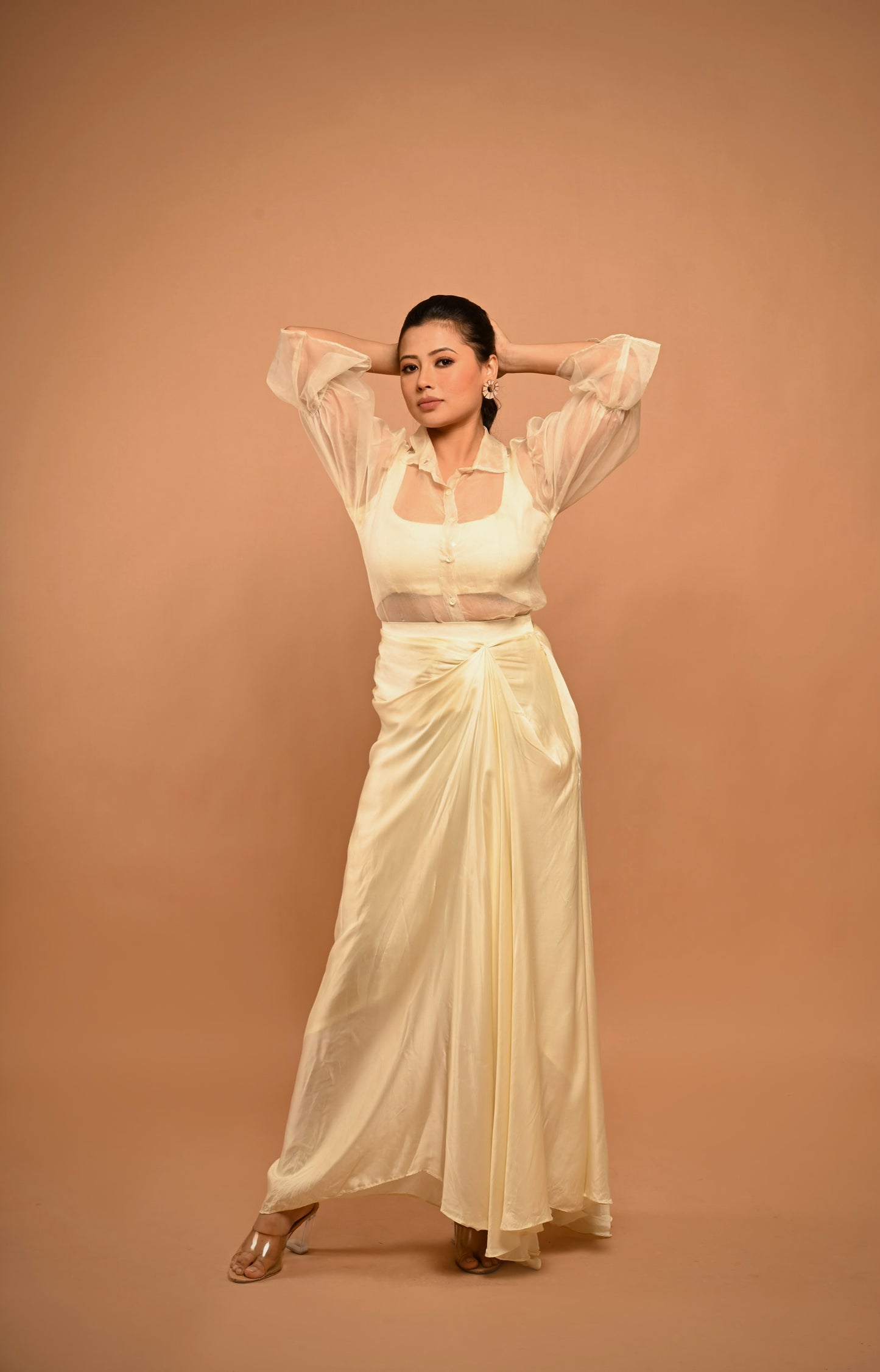 Ivory Draped Skirt Set